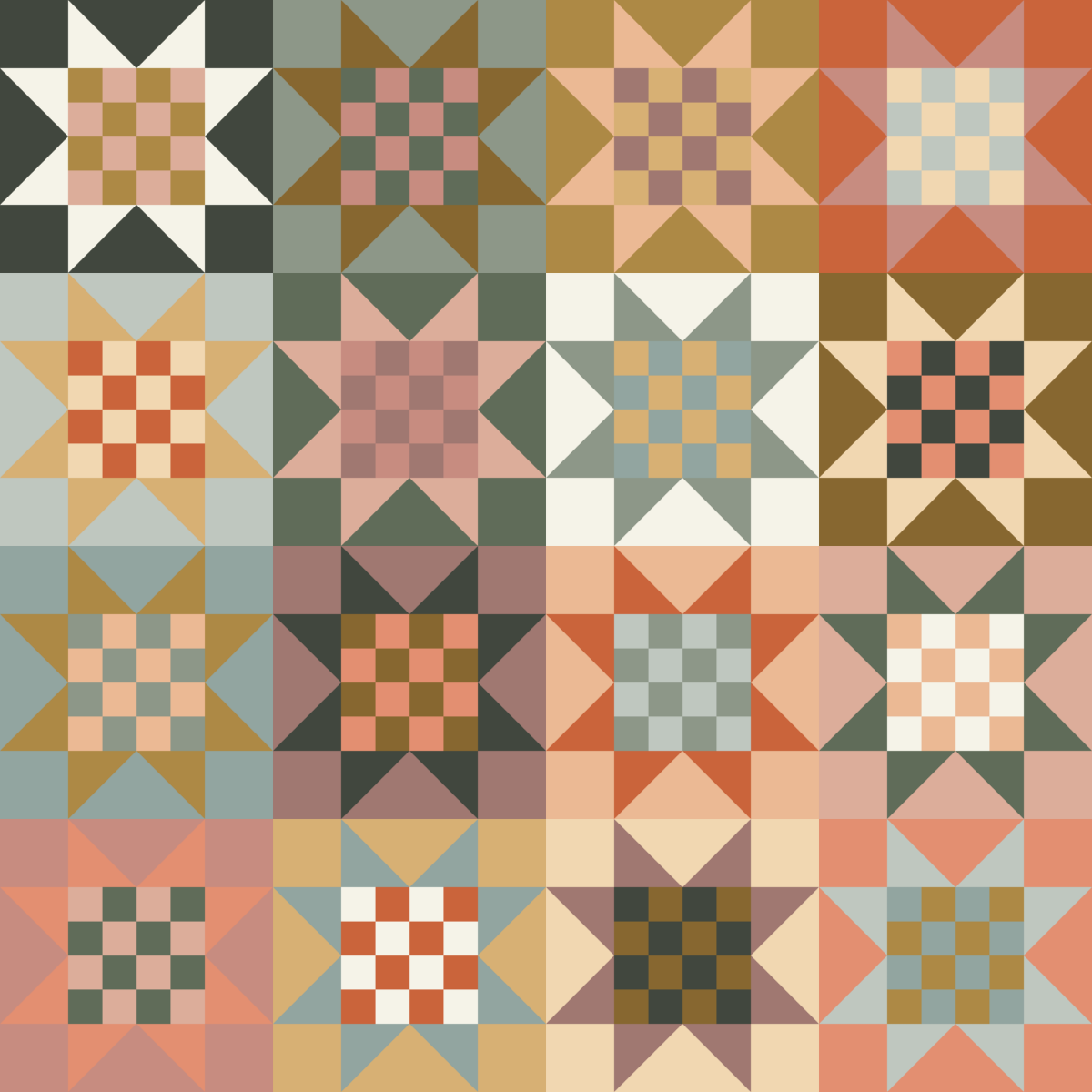 16 Patch Sawtooth Star Quilt Pattern (PDF Download)